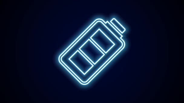 Gloeiende Neon Lijn Batterij Laadniveau Indicator Pictogram Geïsoleerd Zwarte Achtergrond — Stockvideo