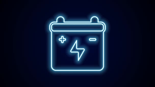Leuchtende Leuchtschrift Autobatterie Symbol Isoliert Auf Schwarzem Hintergrund Akkubatterie Energie — Stockvideo