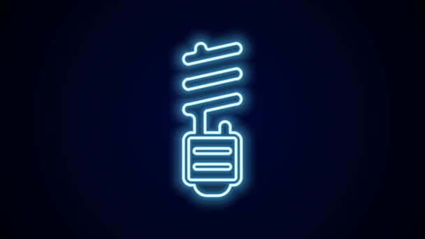 黒の背景に孤立したネオンラインのLed電球アイコンを光る 経済的なLed照明電球 エネルギーランプを節約 4Kビデオモーショングラフィックアニメーション — ストック動画