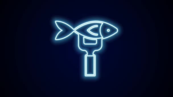 Parlayan Neon Hattı Kurutulmuş Balık Simgesi Siyah Arka Planda Izole — Stok video
