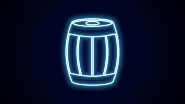 发光的霓虹灯线木制枪管图标隔离在黑色背景 威士忌 酒的木桶 4K视频运动图形动画 — 图库视频影像