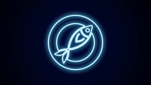 Leuchtende Neon Linie Trockenfisch Symbol Isoliert Auf Schwarzem Hintergrund Video — Stockvideo