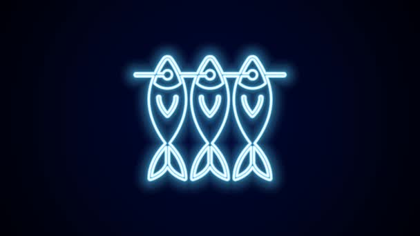 发亮的霓虹灯线干燥的鱼图标孤立在黑色背景 4K视频运动图形动画 — 图库视频影像