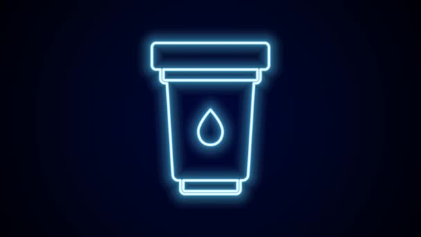 Glödande Neon Line Vatten Filter Kassett Ikon Isolerad Svart Bakgrund — Stockvideo