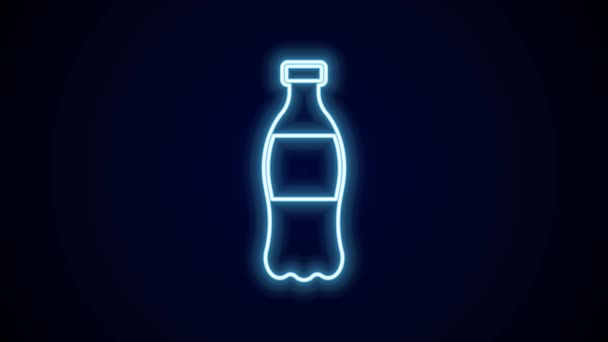 Светящаяся Неоновая Линия Бутылка Иконы Воды Выделена Черном Фоне Знак — стоковое видео
