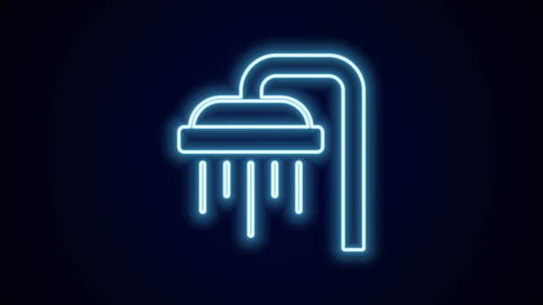 Glowing Neon Line Shower Head Water Drops Flowing Icon Isolated — Stock Video