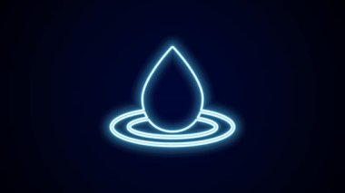 Parlayan neon hattı kara zemin üzerinde su damlası simgesi izole edildi. 4K Video hareketli grafik canlandırması.
