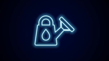 Parlayan neon hattı, siyah arkaplanda izole edilmiş bir konserve kutusu simgesi. Sulama sembolü. 4K Video hareketli grafik canlandırması.