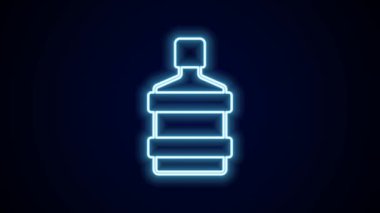 Parlayan neon hattı. Siyah zemin üzerinde temiz su ikonu olan büyük şişe. Soğutucu için plastik kap. 4K Video hareketli grafik canlandırması.