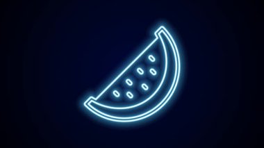 Parlayan neon çizgisi karpuz simgesi siyah arkaplanda izole edildi. 4K Video hareketli grafik canlandırması.