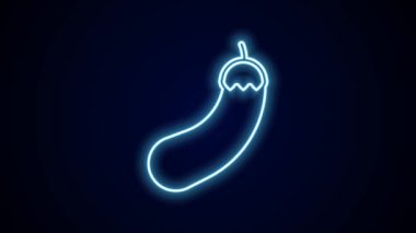 Parlayan neon hattı patlıcan simgesi siyah arkaplanda izole edildi. 4K Video hareketli grafik canlandırması.