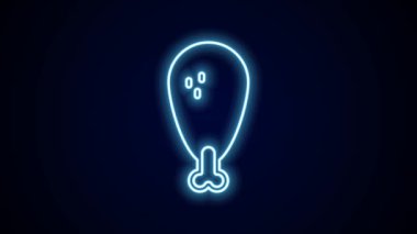 Parlayan neon çizgili tavuk budu simgesi siyah arka planda izole edildi. Tavuk budu. 4K Video hareketli grafik canlandırması.