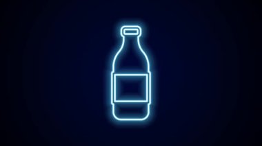 Parlayan neon hattı. Siyah arka planda izole edilmiş şarap ikonu. 4K Video hareketli grafik canlandırması.