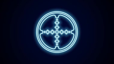 Parlayan neon hattı keskin nişancı optik görüş ikonu siyah arkaplanda izole edildi. Keskin nişancı dürbünü. 4K Video hareketli grafik canlandırması.