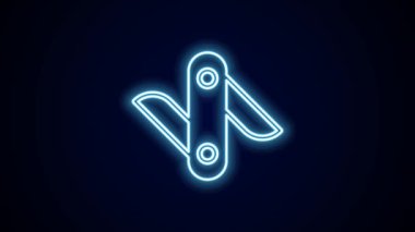 Parlayan neon hattı İsviçre çakısı ikonu siyah arka planda izole edildi. Çoklu alet, çok amaçlı çakı. Çok fonksiyonlu bir alet. 4K Video hareketli grafik canlandırması.