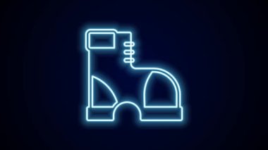 Parlayan neon çizmeli Hunter çizmeleri simgesi siyah arkaplanda izole edildi. 4K Video hareketli grafik canlandırması.