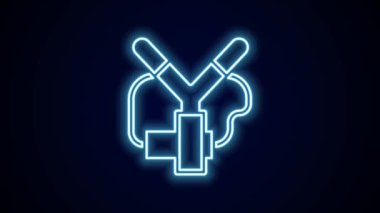 Parlayan neon hattı Sapan simgesi siyah arkaplanda izole edildi. 4K Video hareketli grafik canlandırması.