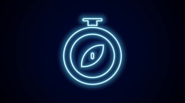 Parlayan neon hattı pusula simgesi siyah arkaplanda izole edildi. Rüzgâr yön bulma sembolü. Rüzgar gül işareti. 4K Video hareketli grafik canlandırması.