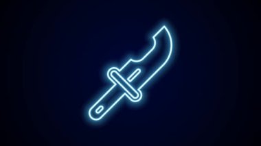 Parlayan neon hattı Hunter bıçak ikonu siyah arka planda izole edildi. Ordu bıçağı. 4K Video hareketli grafik canlandırması.