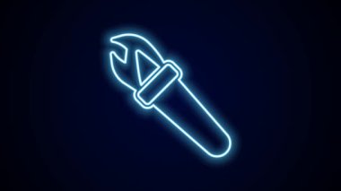 Parlayan neon hattı alev ikonu siyah arkaplanda izole edildi. Sembol ateşi sıcak, alev gücü, alev ve ısı. 4K Video hareketli grafik canlandırması.