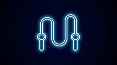 Parlayan neon hattı atlama ipi simgesi siyah arkaplanda izole edildi. İp atlıyorum. Spor malzemeleri. 4K Video hareketli grafik canlandırması.