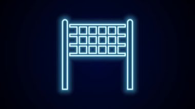 Parlayan neon hattı voleybol ağı simgesi siyah arkaplanda izole edildi. 4K Video hareketli grafik canlandırması.