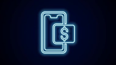 Parlayan neon hattı cep telefonu ve alışveriş arabası simgesi siyah arka planda izole edildi. İnternetten satın alma sembolü. Süpermarket sepeti sembolü. 4K Video hareketli grafik canlandırması.