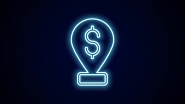 Parlayan neon hattı Cash lokasyon simgesi siyah arkaplanda izole edildi. İşaretçi ve dolar sembolü. Para yeri. İş ve yatırım konsepti. 4K Video hareketli grafik canlandırması.