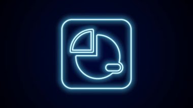 Parlayan neon hattı pasta grafiği bilgi simgesi siyah arkaplanda izole edildi. Diyagram çizelgesi. 4K Video hareketli grafik canlandırması.
