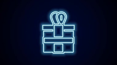 Parlayan neon hattı hediye kutusu simgesi siyah arkaplanda izole edildi. 4K Video hareketli grafik canlandırması.