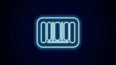 Parlayan neon çizgi barkod simgesi siyah arkaplanda izole edildi. 4K Video hareketli grafik canlandırması.