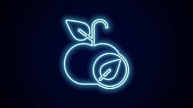 Parlayan neon çizgisi Apple simgesi siyah arkaplanda izole edildi. Fazla kilolu. Sağlıklı diyet menüsü. Fitness diyeti elması. 4K Video hareketli grafik canlandırması.