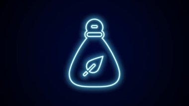 Parlayan neon hattı çöp torbası simgesi siyah arkaplanda izole edildi. 4K Video hareketli grafik canlandırması.
