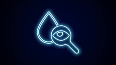 Parlayan neon hattı düşüşü ve büyüteç simgesi siyah arkaplanda izole edildi. 4K Video hareketli grafik canlandırması.