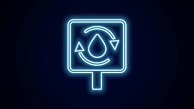 Parlayan neon hattı temiz su simgesini siyah arkaplanda izole et. İşaret geri dönüşümlü bir damla su. 4K Video hareketli grafik canlandırması.
