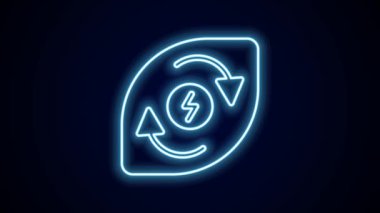 Parlayan neon hattı kara zemin üzerinde izole edilmiş su enerjisi ikonu. Su damlacıklarıyla ekoloji kavramı. Alternatif enerji kavramı. 4K Video hareketli grafik canlandırması.