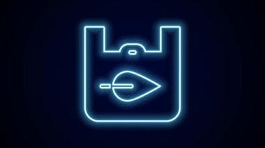 Siyah arkaplanda izole edilmiş geri dönüşüm ikonu olan parlak neon çizgili kağıt alışveriş torbası. Geri dönüşüm sembollü çanta. 4K Video hareketli grafik canlandırması.