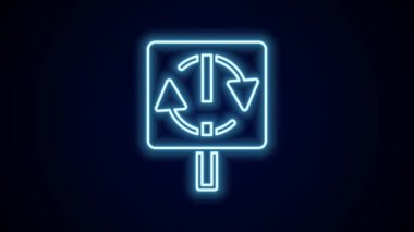 Parlayan neon hattı geri dönüşüm simgesi simgesi siyah arkaplanda izole edildi. Dairesel ok simgesi. Çevre geri dönüşümü yeşile döner. 4K Video hareketli grafik canlandırması.