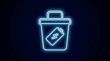 Parlayan neon hattı Çöp kutusu simgesi siyah arkaplanda izole edildi. Çöp kutusu tabelası. Sepet simgesini geri dönüştür. Ofis çöpü ikonu. 4K Video hareketli grafik canlandırması.