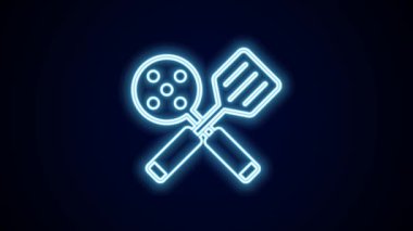 Parlayan neon çizgisi Spatula simgesi siyah arkaplanda izole edildi. Mutfak spatula ikonu. Barbekü spatula işareti. Barbekü ve ızgara aleti. 4K Video hareketli grafik canlandırması.