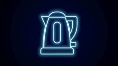 Parlayan neon hattı elektrik ısıtıcısı simgesi siyah arkaplanda izole edildi. Çaydanlık ikonu. 4K Video hareketli grafik canlandırması.