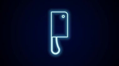 Parlayan neon hattı Et Helikopteri simgesi siyah arkaplanda izole edildi. Et için mutfak bıçağı. Kasap bıçağı. 4K Video hareketli grafik canlandırması.