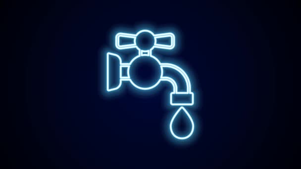 Leuchtende Leuchtschrift Wasserhahn Symbol Isoliert Auf Schwarzem Hintergrund Video Motion — Stockvideo