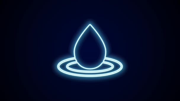 Glödande Neon Line Vatten Droppe Ikon Isolerad Svart Bakgrund Video — Stockvideo
