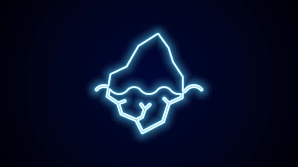 Icona Iceberg Linea Neon Luminosa Isolata Sfondo Nero Animazione Grafica — Video Stock