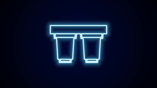 Gloeiende Neon Lijn Water Filter Cartridge Pictogram Geïsoleerd Zwarte Achtergrond — Stockvideo