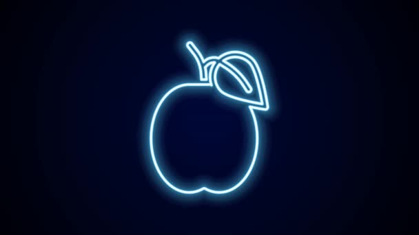Glowing Neon Line Plum Fruit Icon Isolated Black Background Animasi — Stok Video