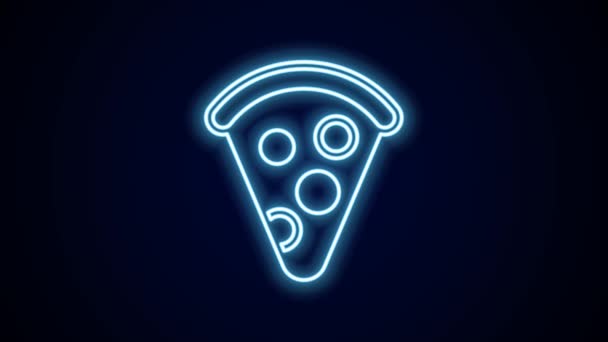 Gloeiende Neon Lijn Snijd Van Pizza Pictogram Geïsoleerd Zwarte Achtergrond — Stockvideo