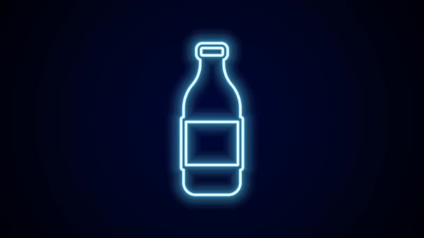 Świecąca Neonowa Linia Butelka Ikony Wina Izolowana Czarnym Tle Animacja — Wideo stockowe