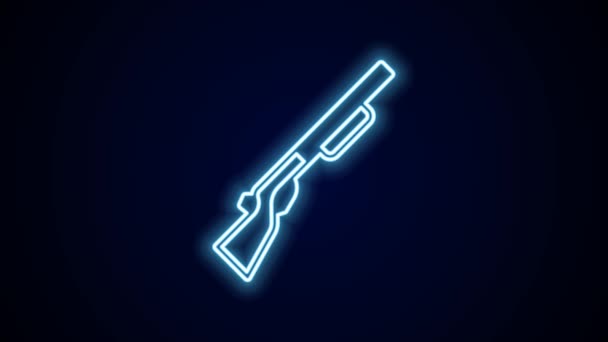 Linea Neon Incandescente Icona Della Pistola Caccia Isolata Sfondo Nero — Video Stock